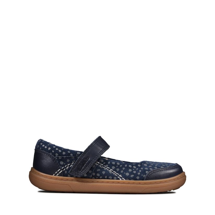 Clarks Flash Stripe T Shoes-Navy Lea G