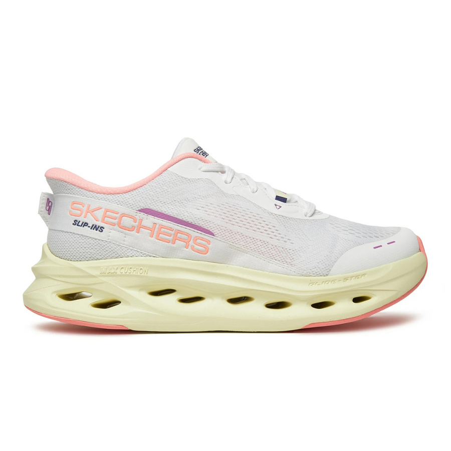 Skechers 129400 Ladies Trainer-White/Pink Slip Ins