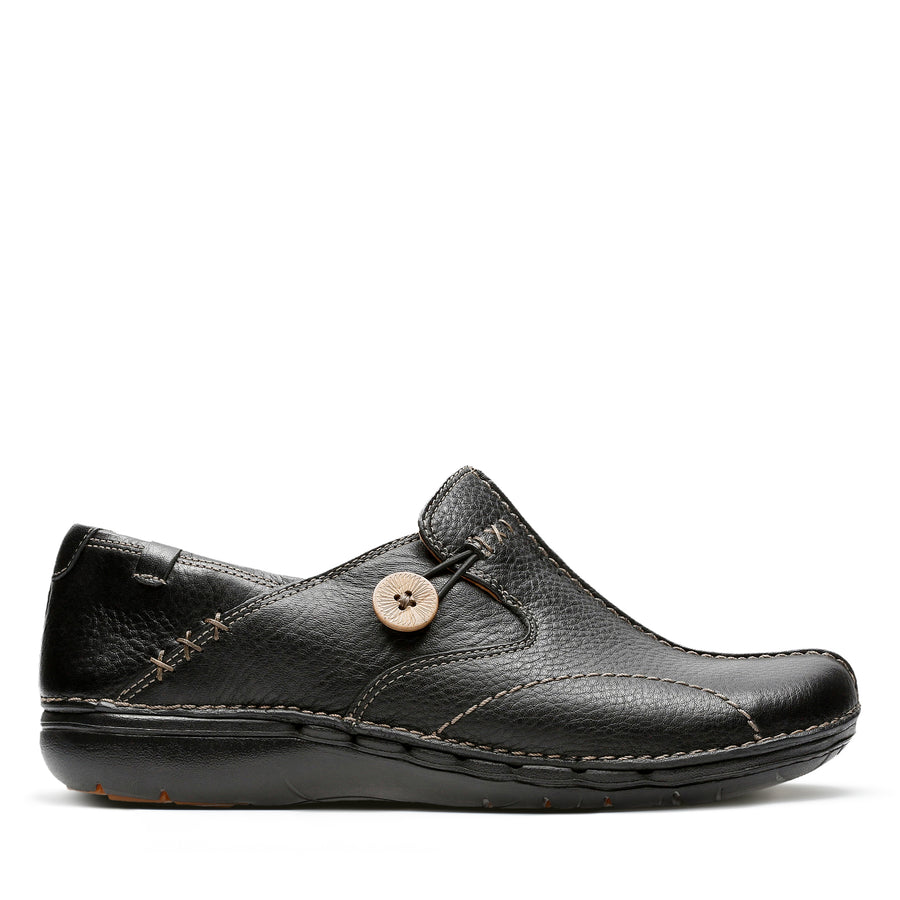 Clarks Un Loop Shoes-Black Lea D