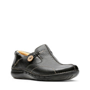 Clarks Un Loop Shoes-Black Lea D