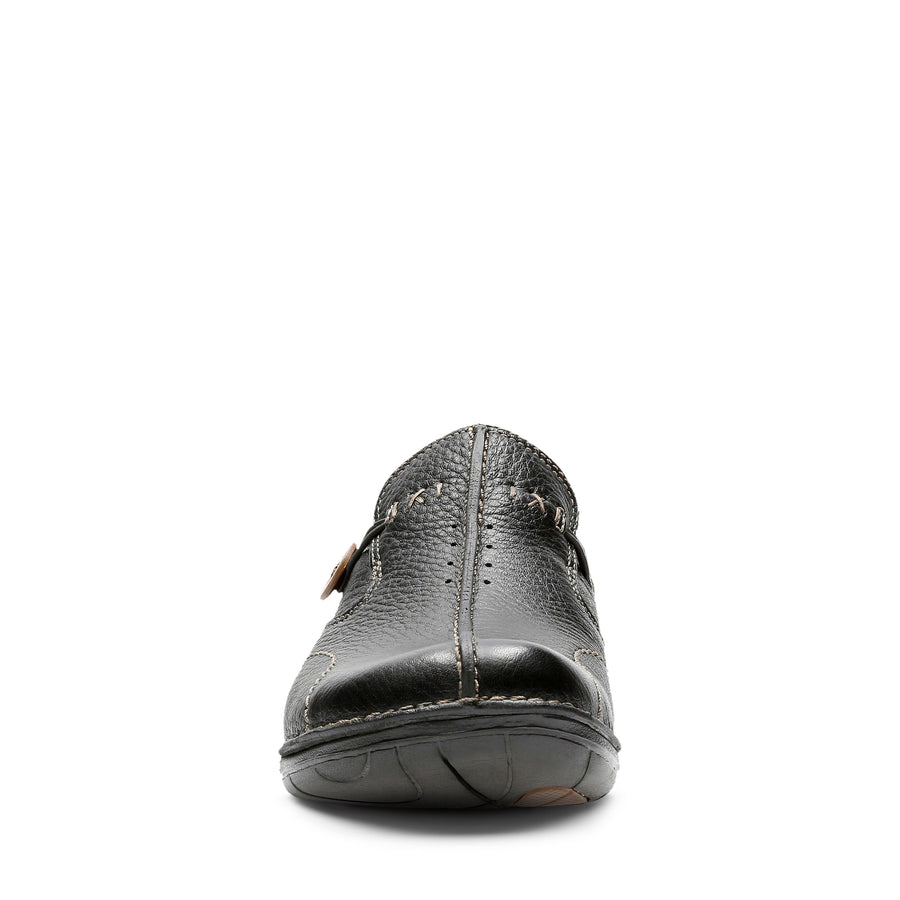 Clarks Un Loop Shoes-Black Lea D