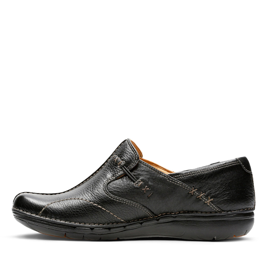 Clarks Un Loop Shoes-Black Lea D