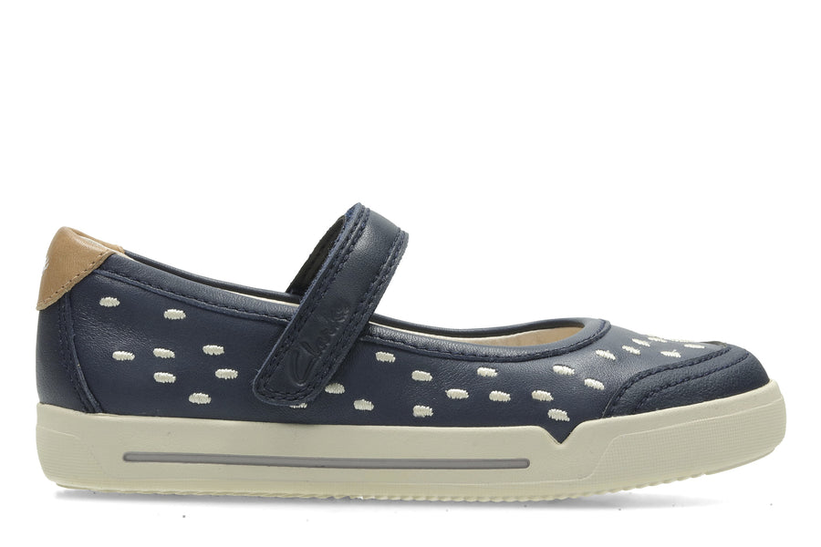 Clarks Lilfolk Lou Inf Shoes-Navy Lea F