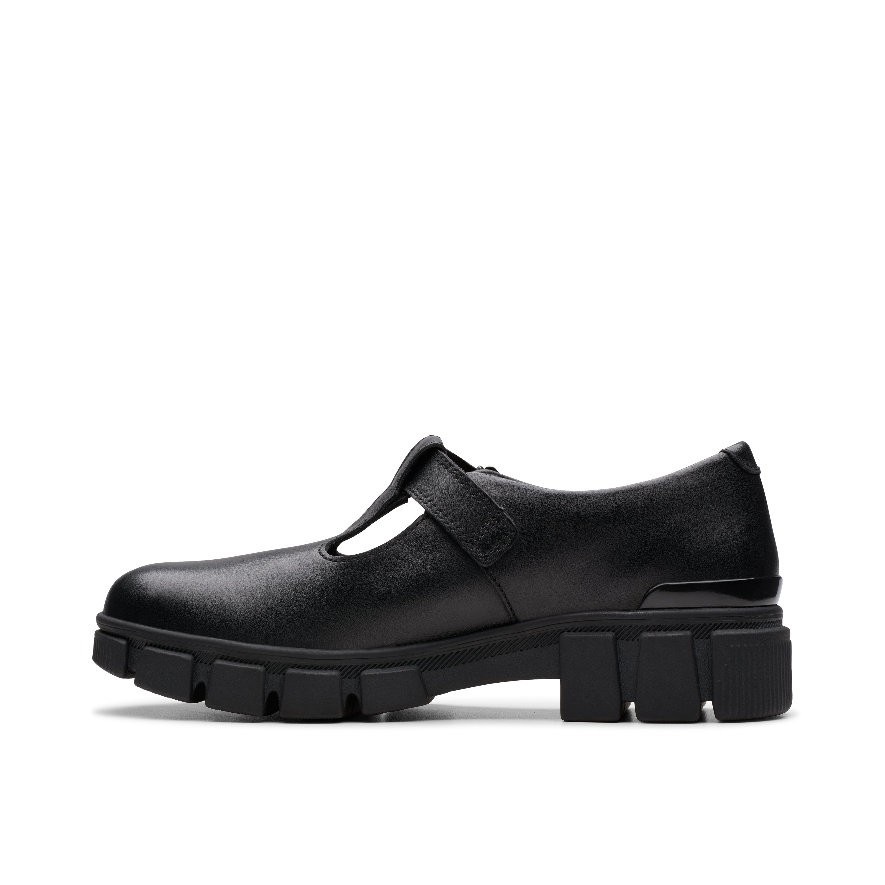 Clarks Evyn Bar Y School Shoe-Black Lea F