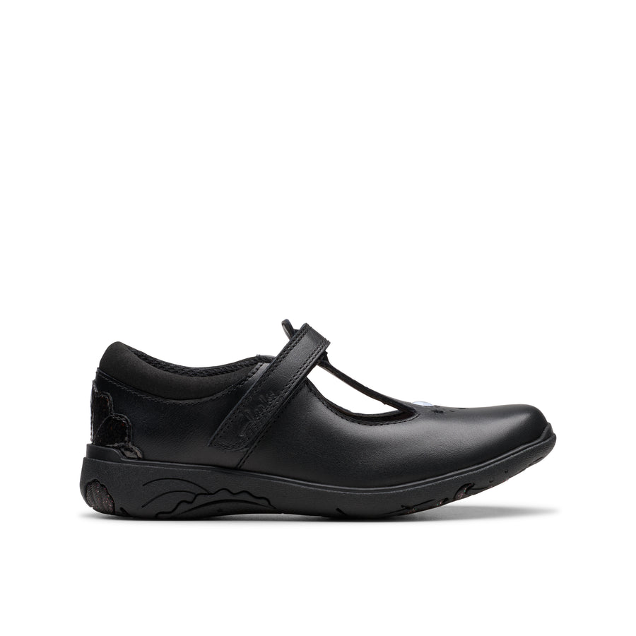 Clarks Relda Gem K School-Black Lea G