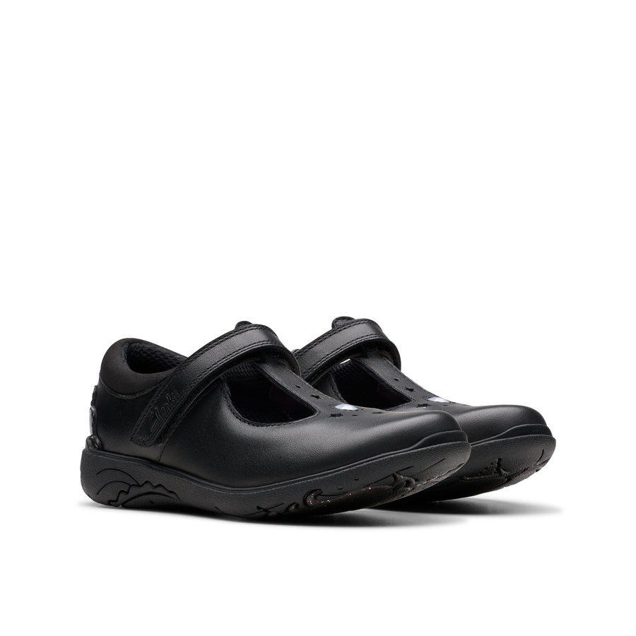 Clarks Relda Gem K School-Black Lea G