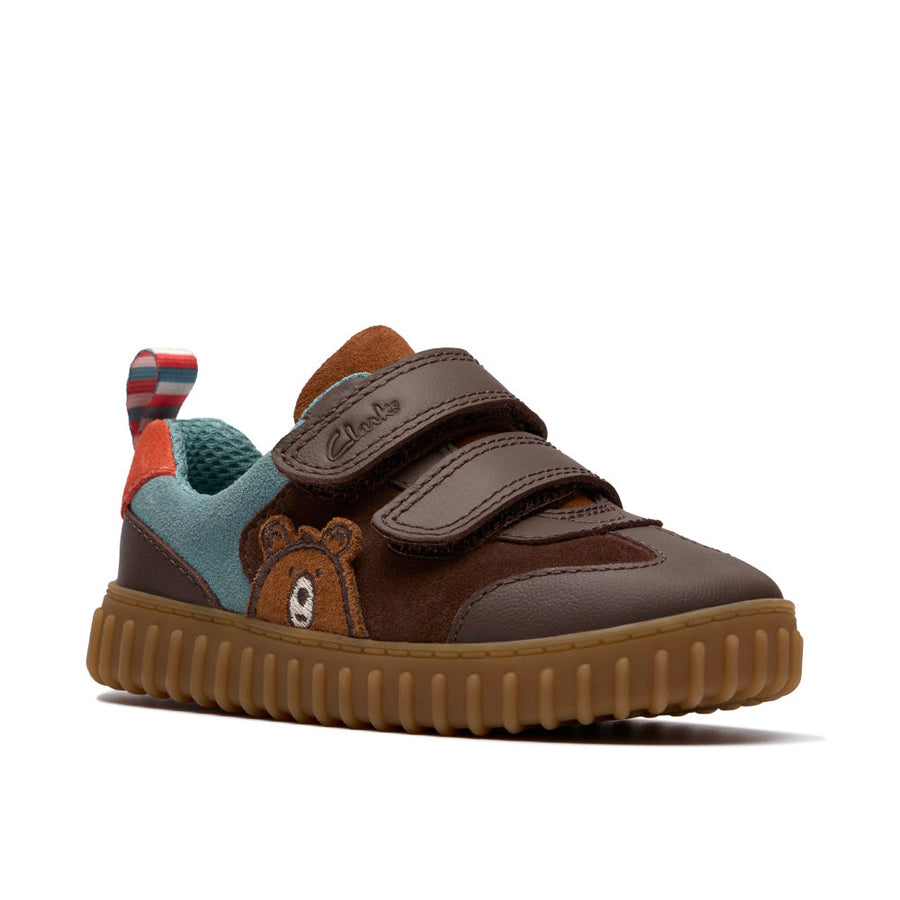 Clarks Cove Den T Boys Shoe-Brown Leather F