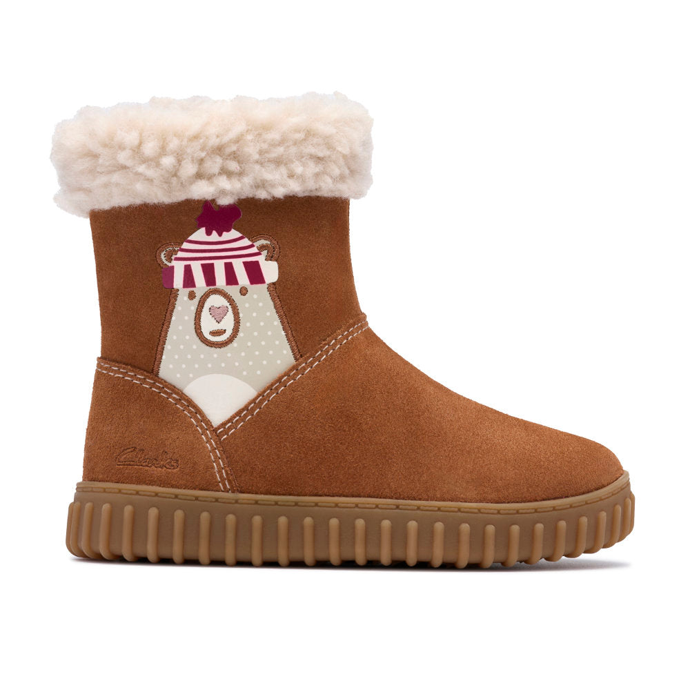 Clarks Cove Warm T Girls Boots-Tan Suede Leather F