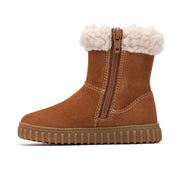 Clarks Cove Warm T Girls Boots-Tan Suede Leather F