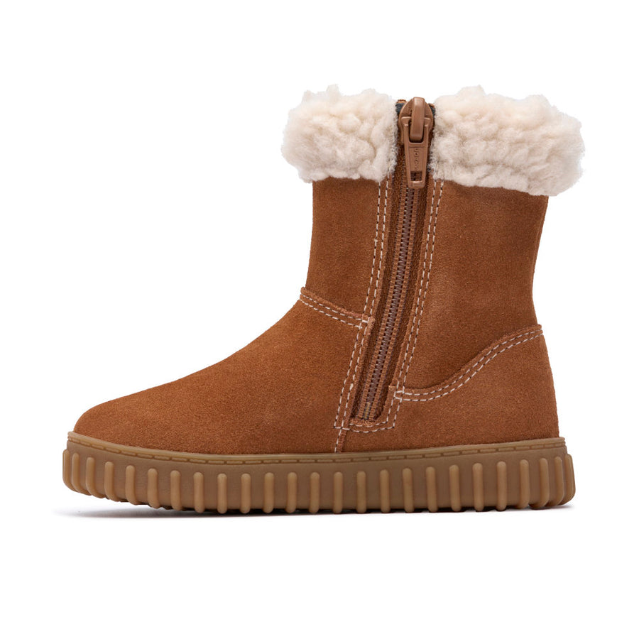 Clarks Cove Warm T Girls Boots-Tan Suede Leather F