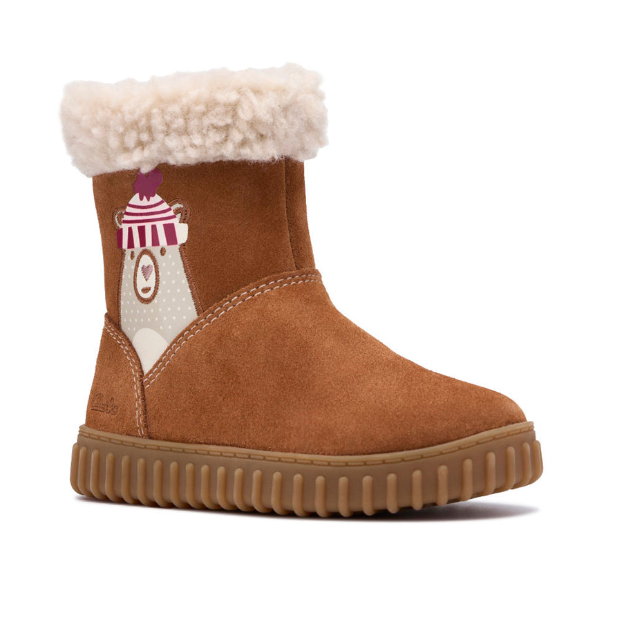 Clarks Cove Warm T Girls Boots-Tan Suede Leather F