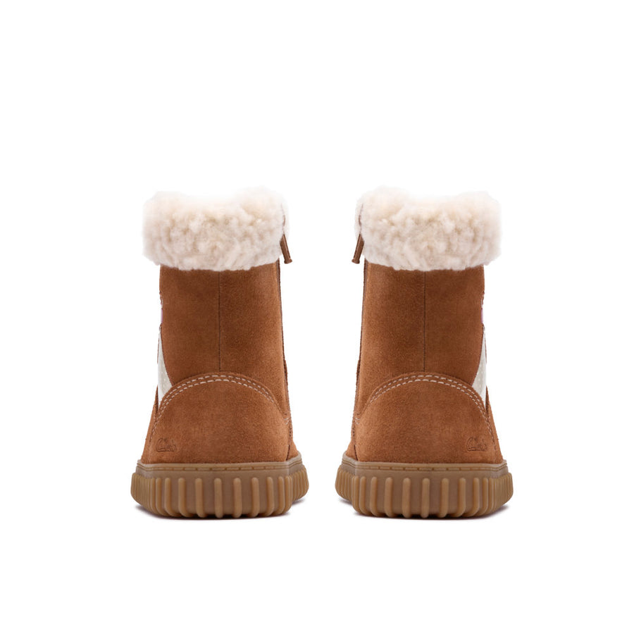 Clarks Cove Warm T Girls Boots-Tan Suede Leather F