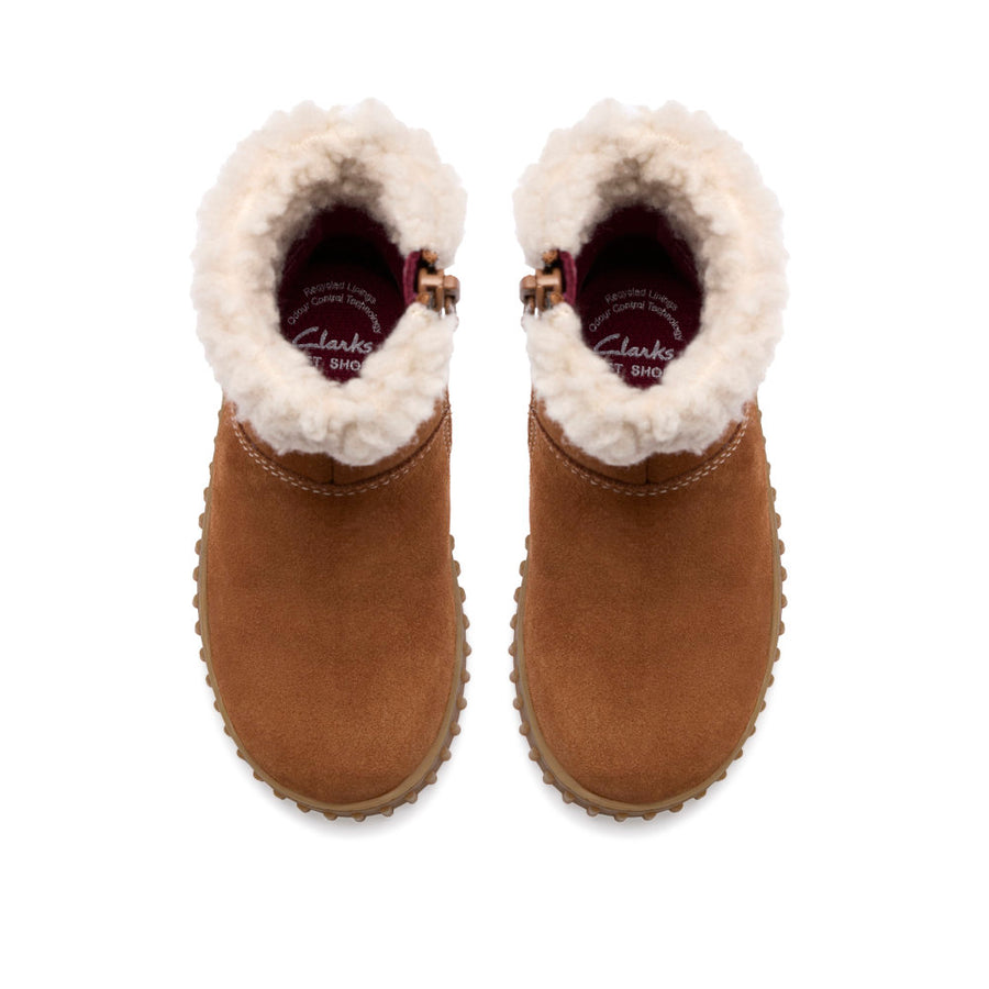 Clarks Cove Warm T Girls Boots-Tan Suede Leather F
