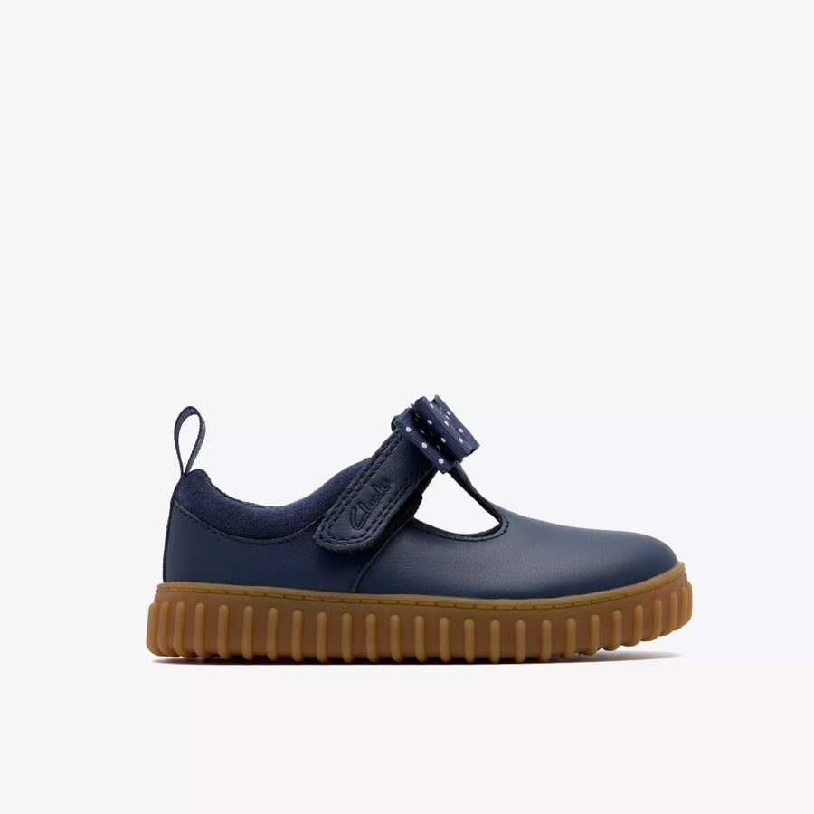 Clarks Cove Bow T Girls Shoe-Navy Leather G