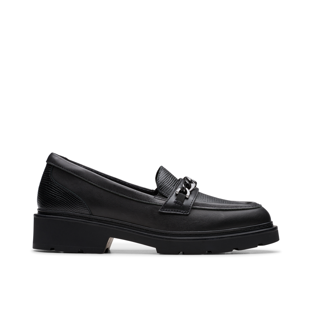Clarks Eris Edge Y School Shoe-Black Leather F
