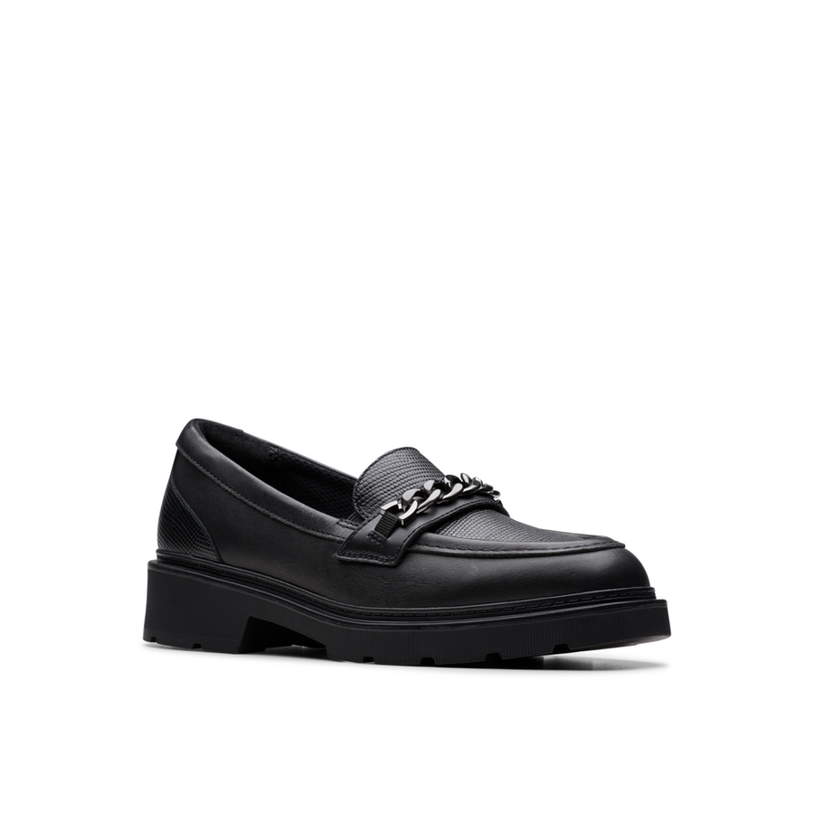 Clarks Eris Edge Y School Shoe-Black Leather F
