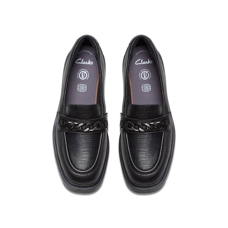 Clarks Eris Edge Y School Shoe-Black Leather F
