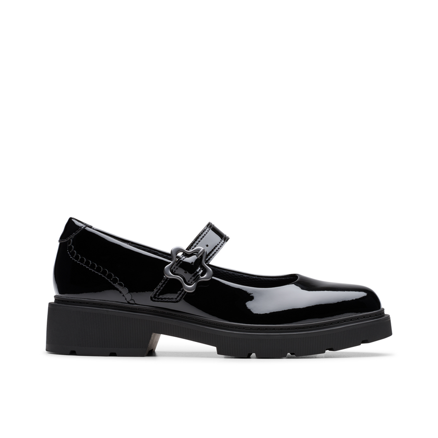 Clarks Eris Jane Y School Shoe-Black Patent F