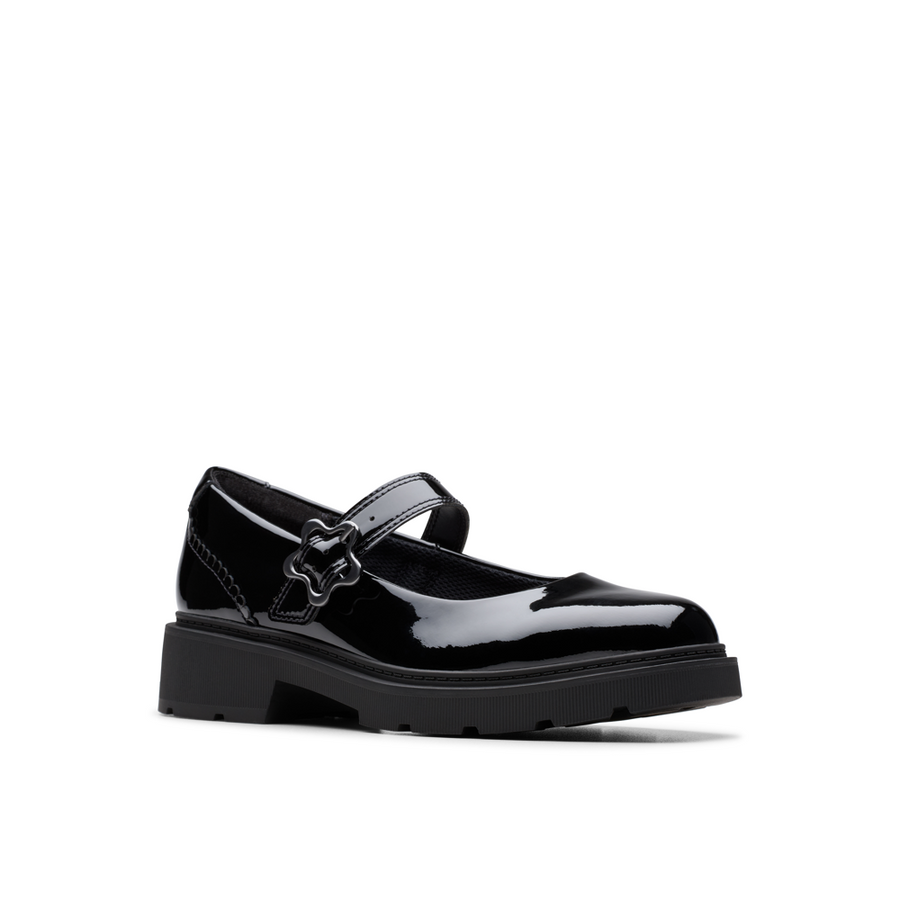 Clarks Eris Jane Y School Shoe-Black Patent F