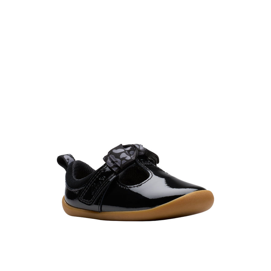 Clarks Roamer Trim T Shoe-Black Patent H