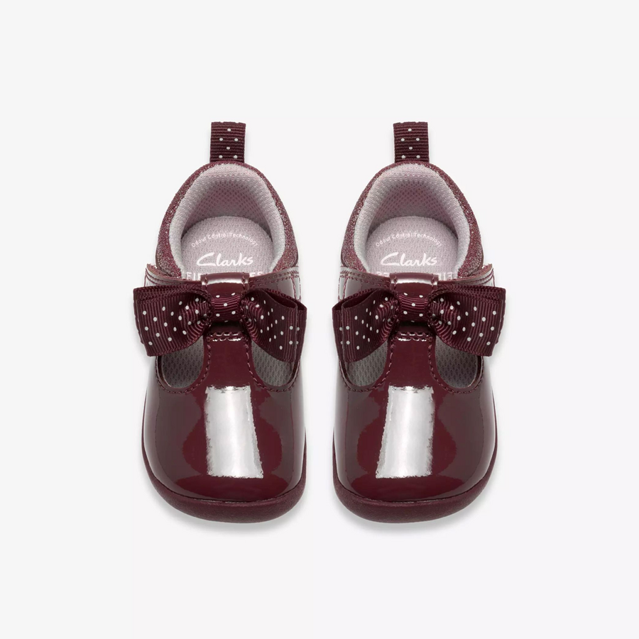 Clarks Roamer Trim T Shoe-Burgundy Patent
