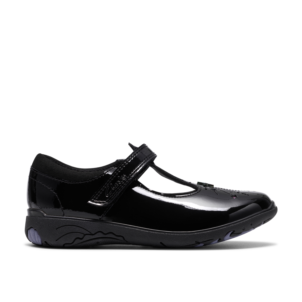 Clarks Relda Magic Girls Shoe-Black Patent G