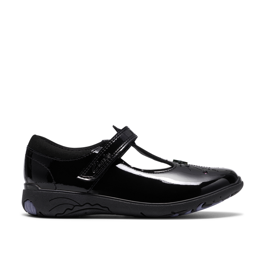 Clarks Relda Magic Girls Shoe-Black Patent F