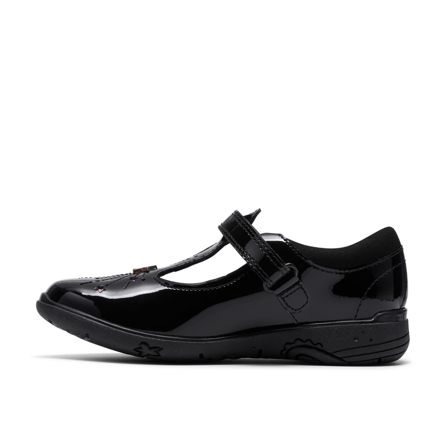 Clarks Relda Magic Girls Shoe-Black Patent F