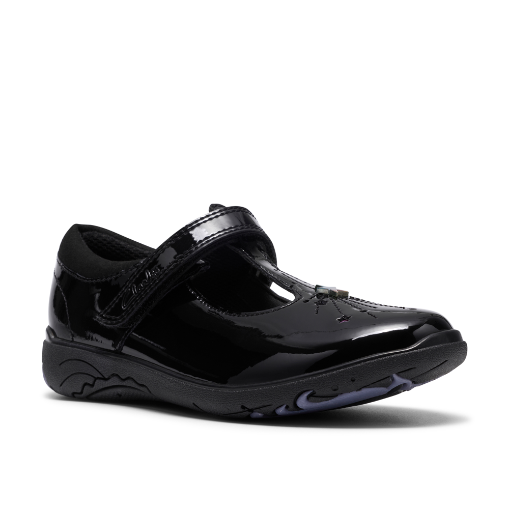 Clarks Relda Magic Girls Shoe-Black Patent G