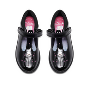 Clarks Relda Magic Girls Shoe-Black Patent F