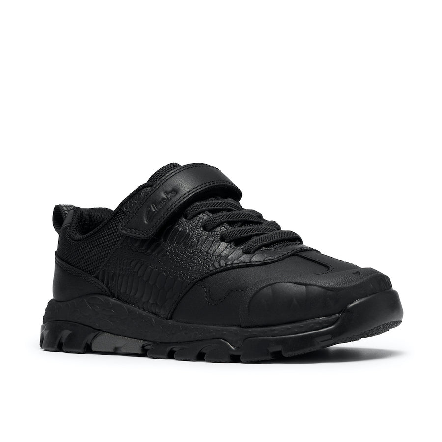 Clarks Steggy2 Soar School Shoe-Black Leather F