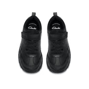 Clarks Steggy2 Soar School Shoe-Black Leather F