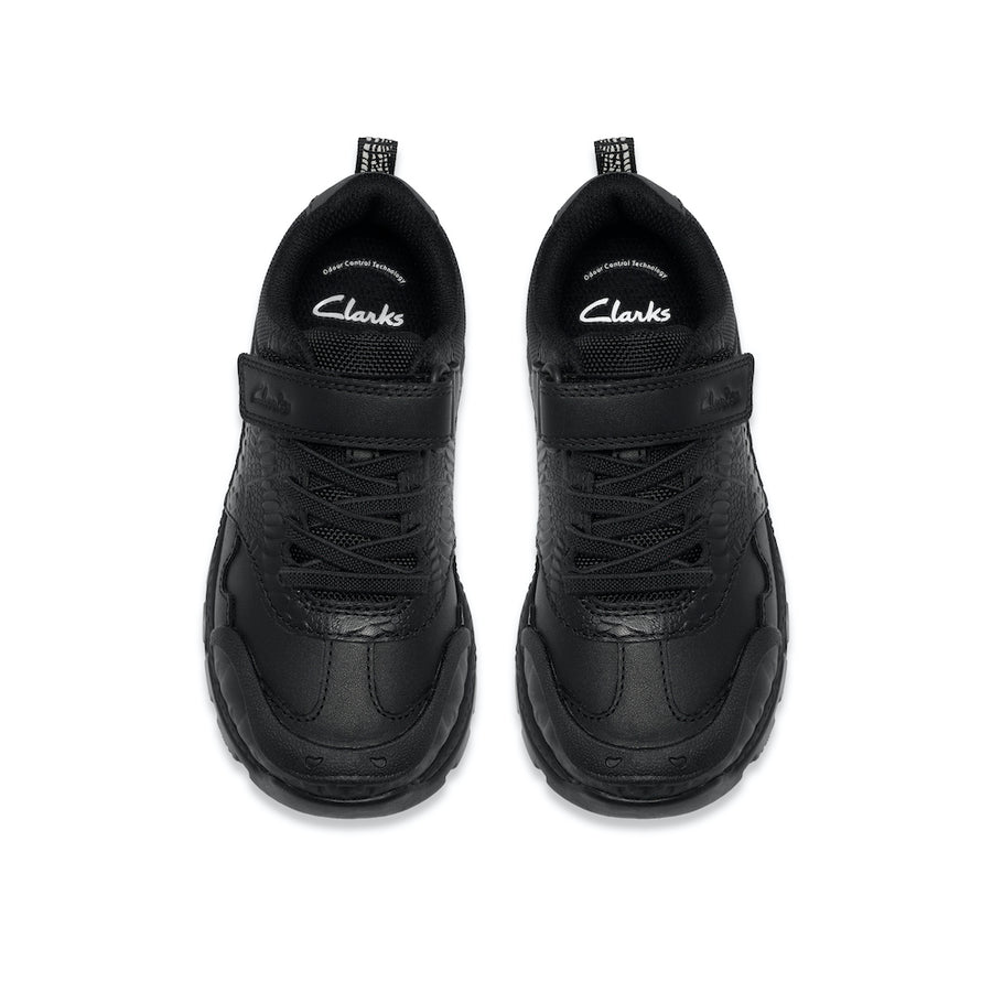 Clarks Steggy2 Soar School Shoe-Black Leather F