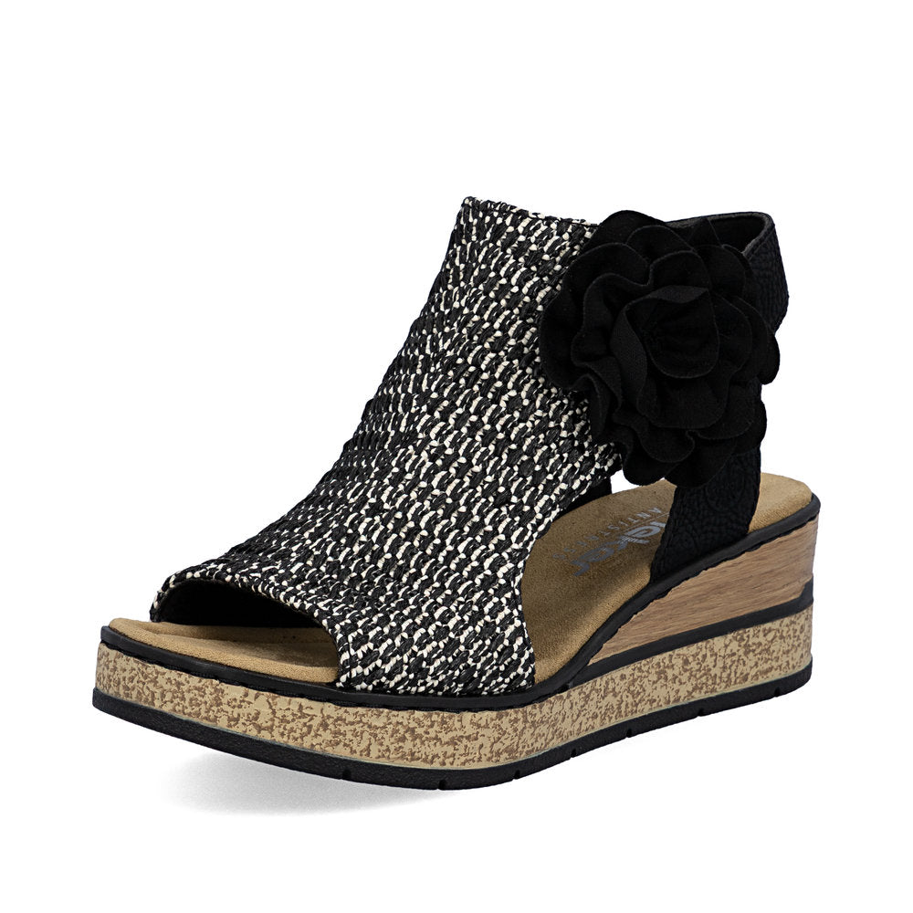 Rieker 63791-01 Wedge Sandals-Black