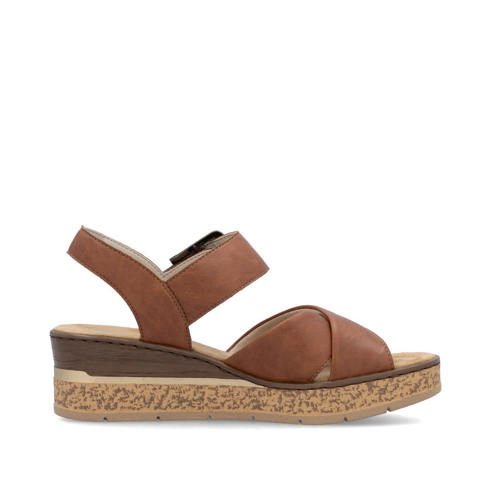 Rieker 63795 Wedge Sandals-Cognac