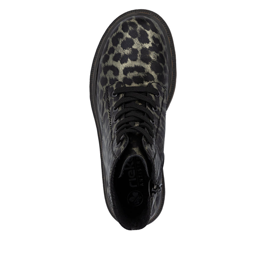 Rieker 78240-90 Ankle Boot-Black Leopard