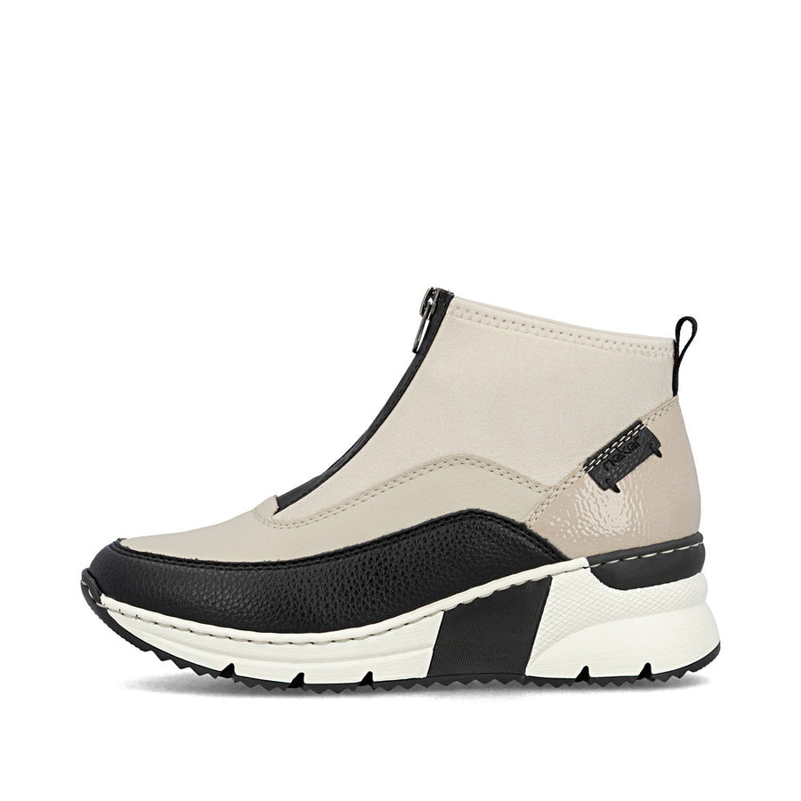 Rieker N6352-60 Ankle Boots-Cream/Black