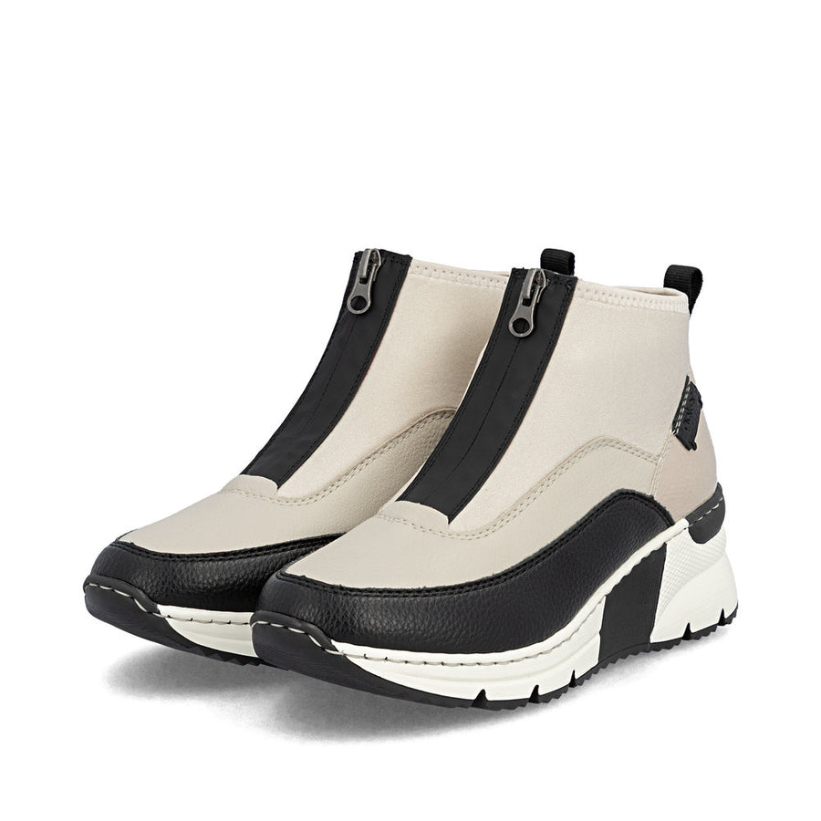 Rieker N6352-60 Ankle Boots-Cream/Black