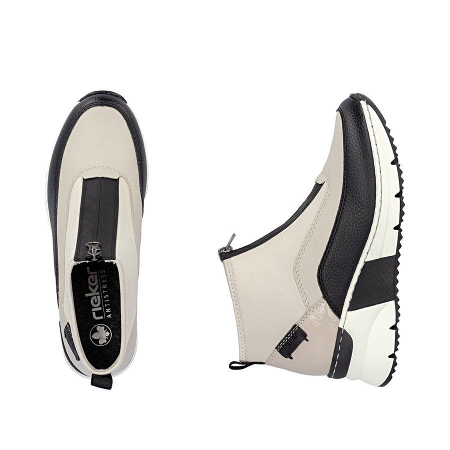 Rieker N6352-60 Ankle Boots-Cream/Black