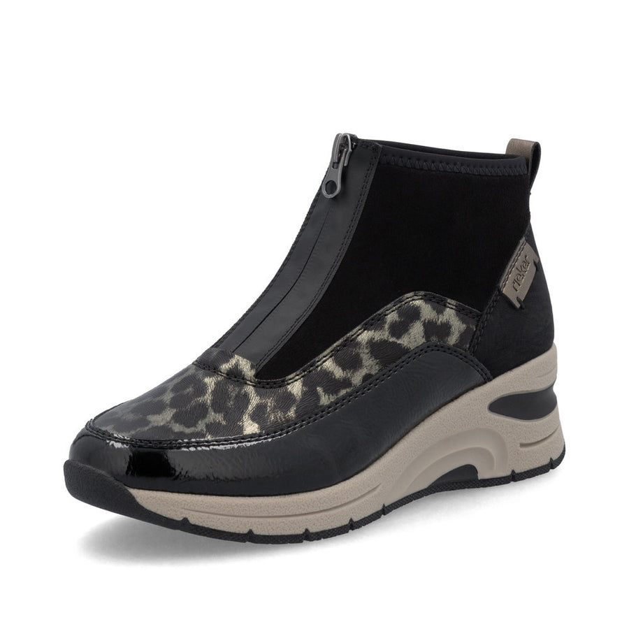 Rieker N9362-00 Ankle Boot-BLACK LEOPARD