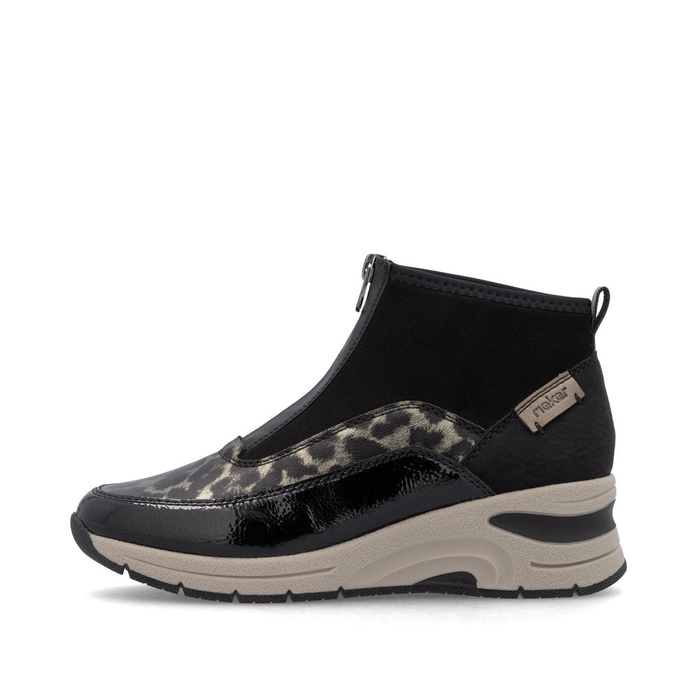 Rieker N9362-00 Ankle Boot-BLACK LEOPARD