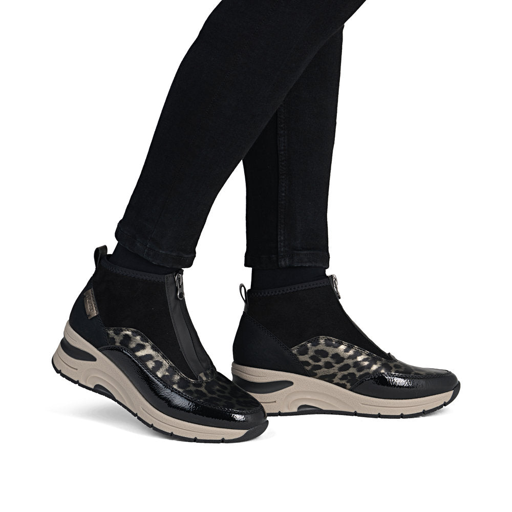 Rieker N9362-00 Ankle Boot-Black Leopard