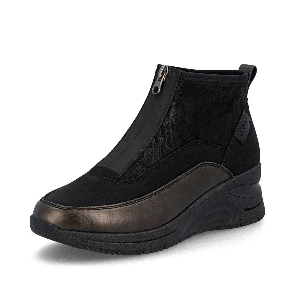 Rieker N9362-01 Ankle Boot-Black/Bronze