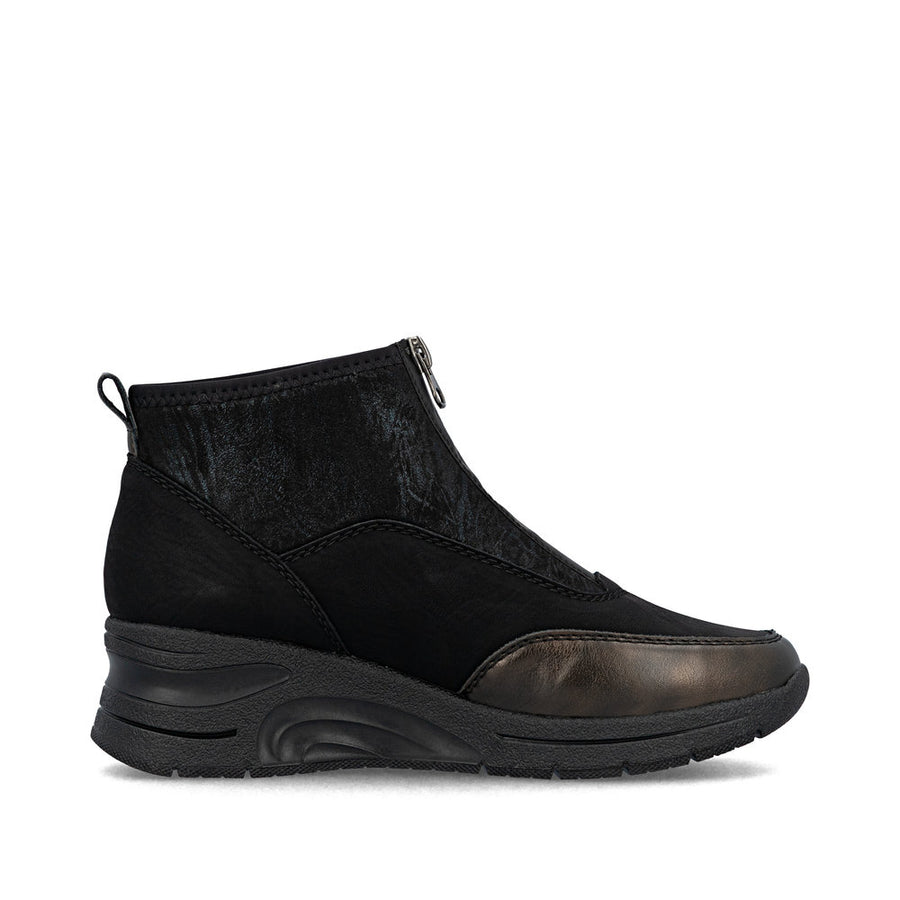 Rieker N9362-01 Ankle Boot-Black/Bronze