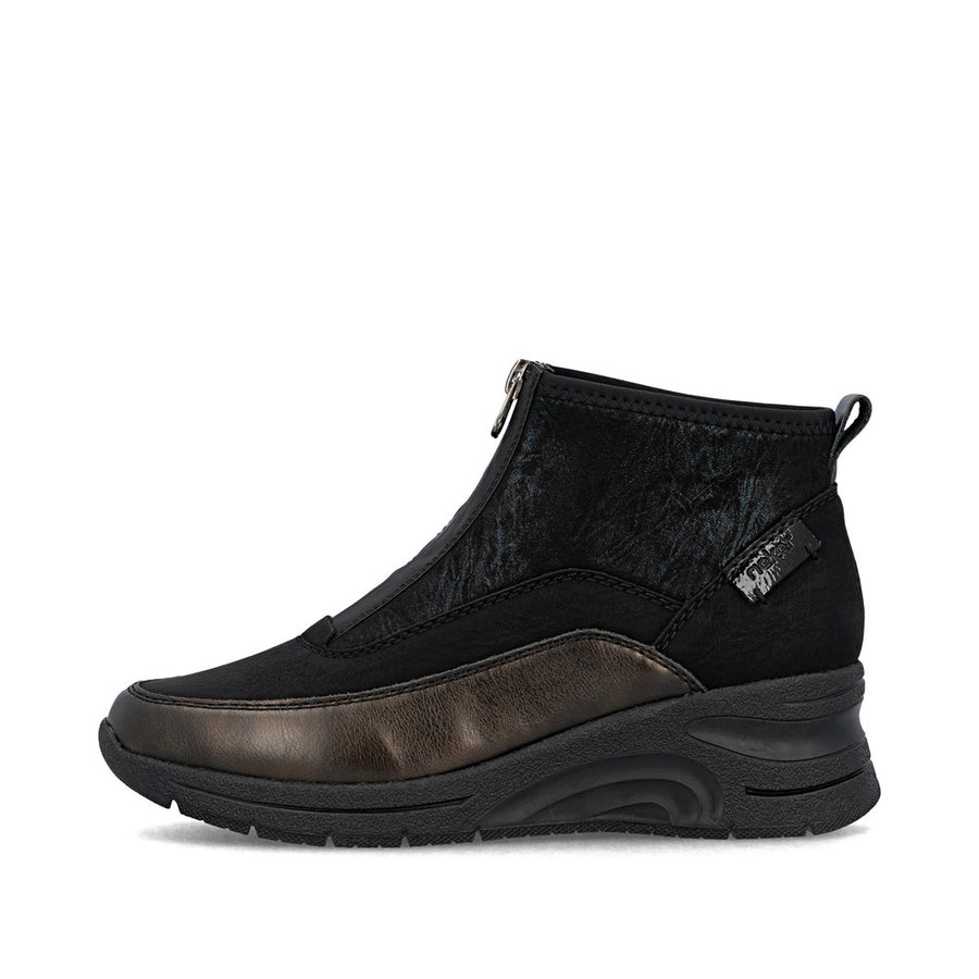 Rieker N9362-01 Ankle Boot-Black/Bronze