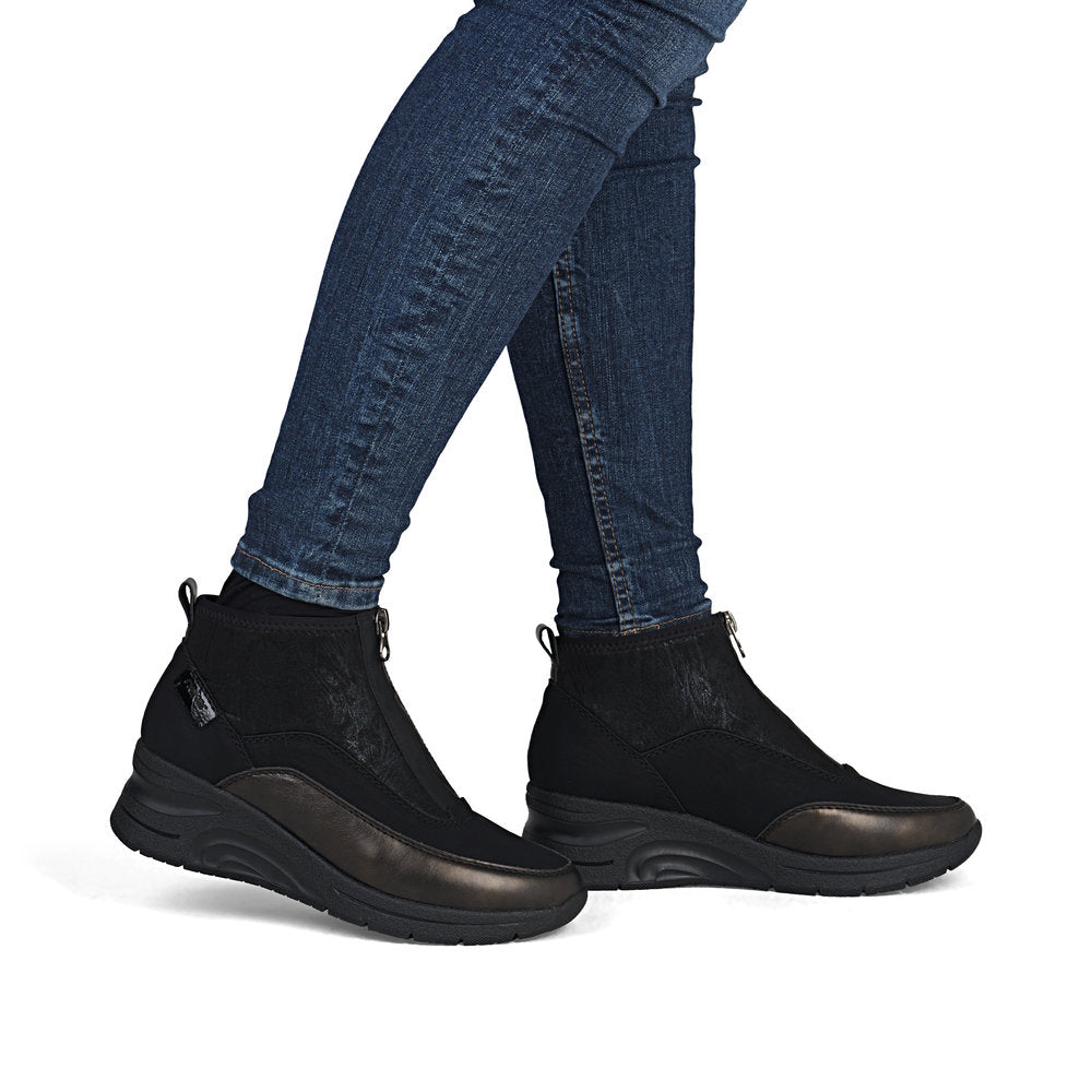 Rieker N9362-01 Ankle Boot-Black/Bronze