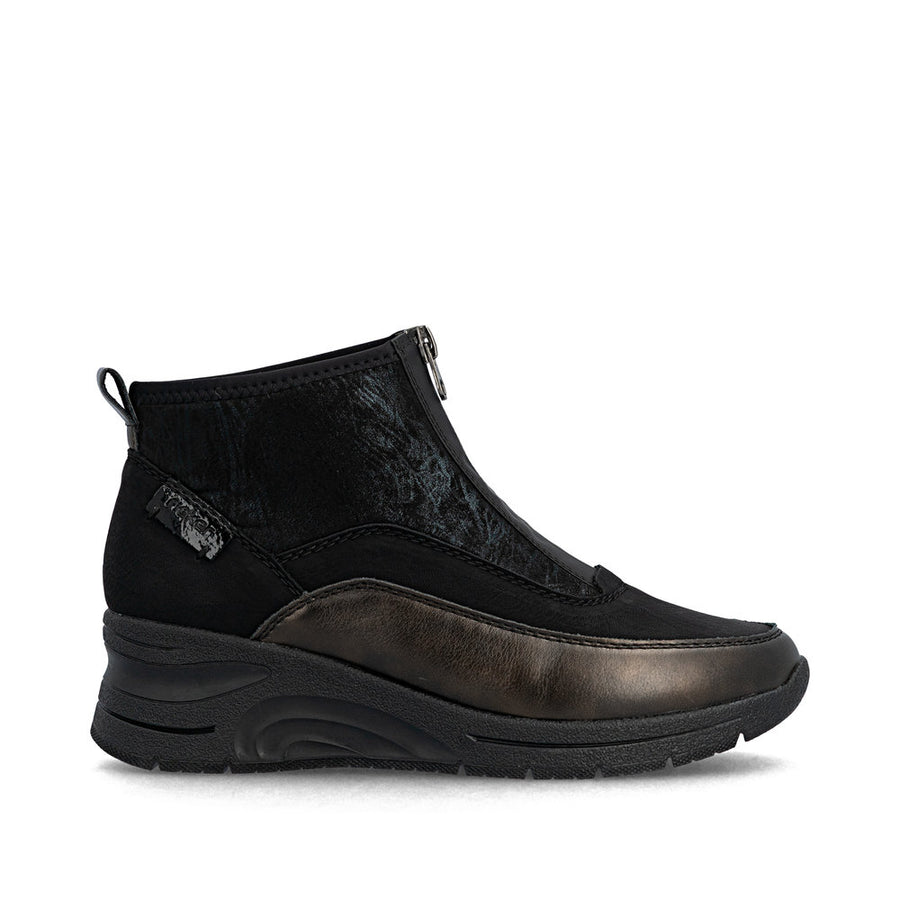 Rieker N9362-01 Ankle Boot-Black/Bronze