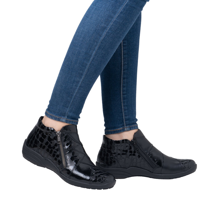 Remonte R7674 Ankle Boot-Black Croc