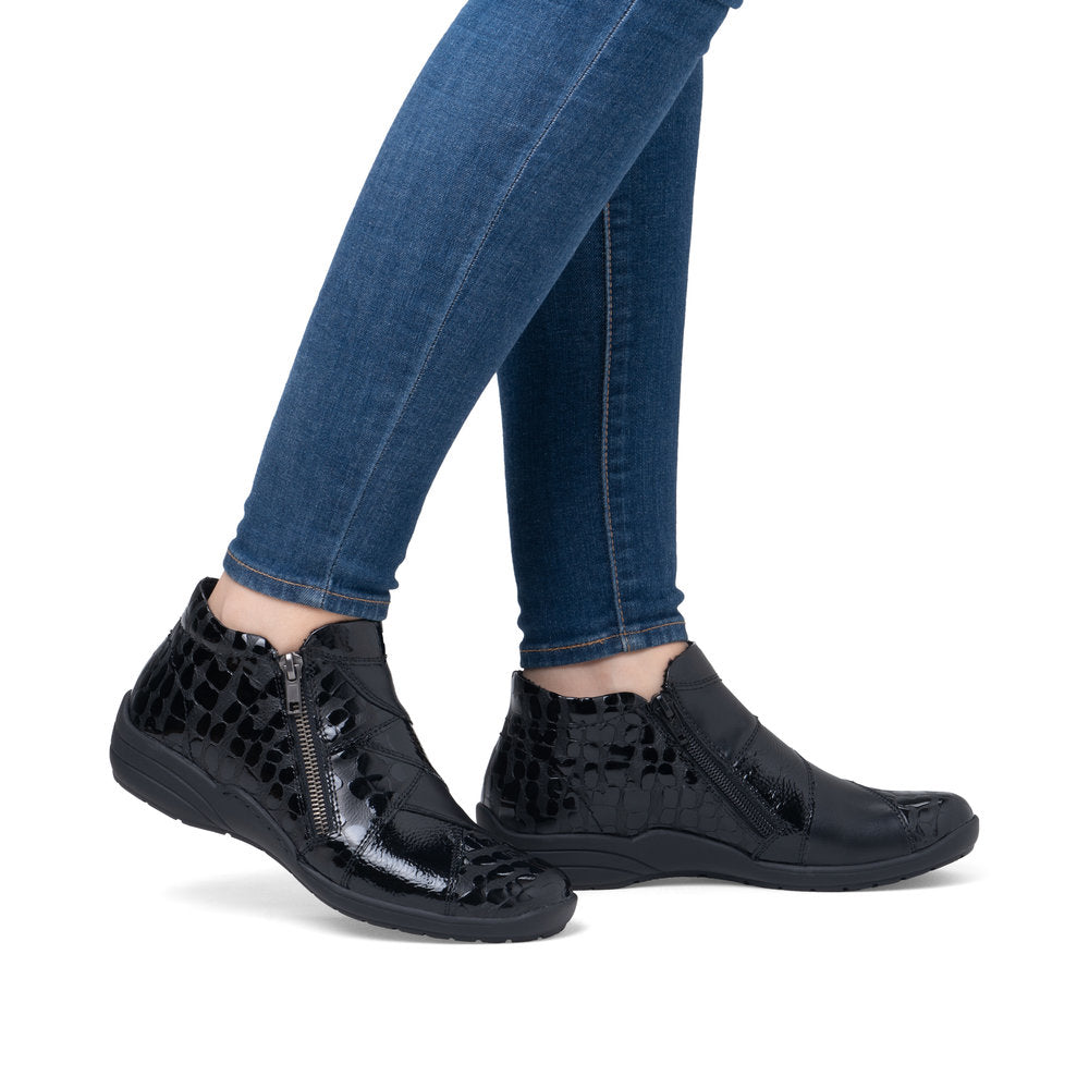 Remonte R7674 Ankle Boot-Black Croc H