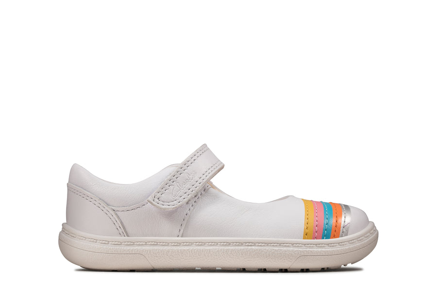 Clarks Flash Rain T Shoes-White Lea F